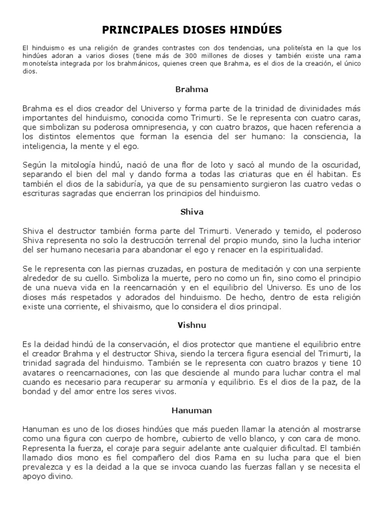 Principales Dioses Hindúes Descargar gratis PDF
