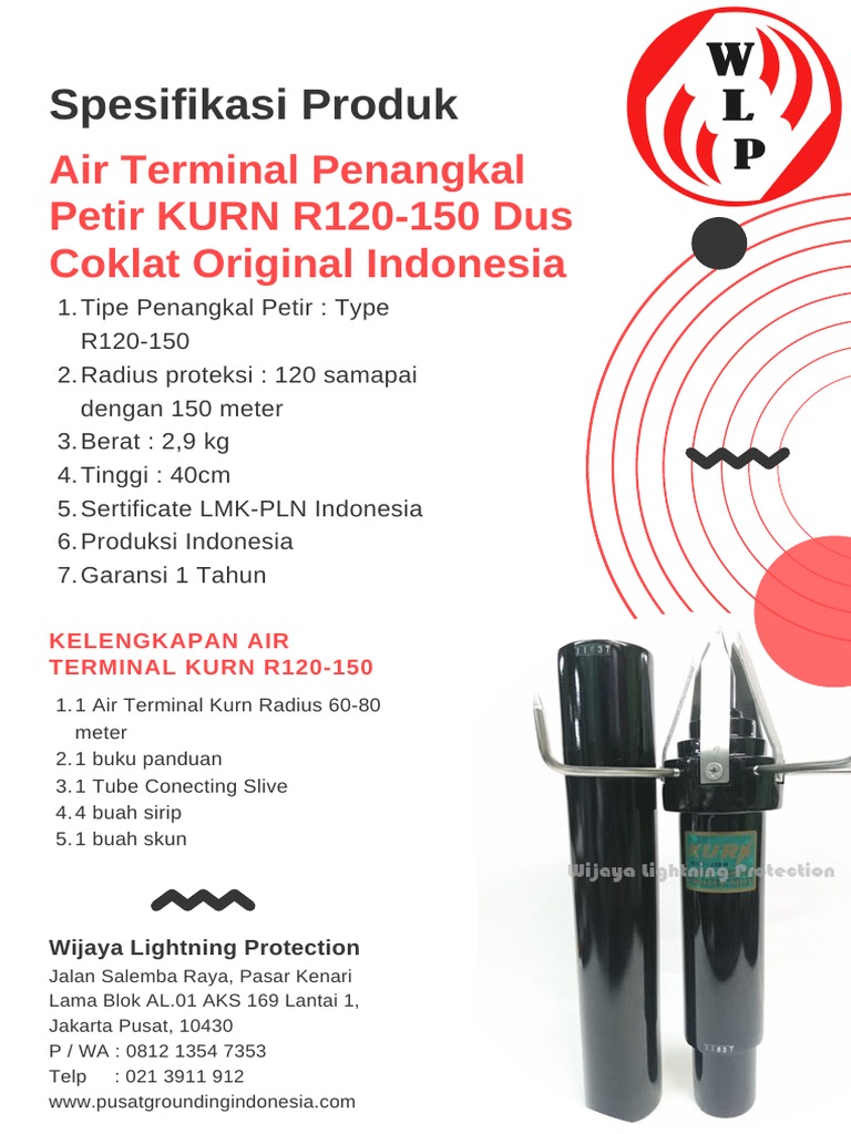 air terminal penangkal petir kurn r120-150 dus coklat original ...