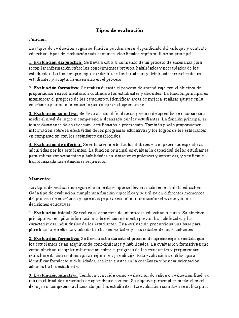 Tipos de Evaluación | PDF | Crecimiento personal y profesional | Negocios