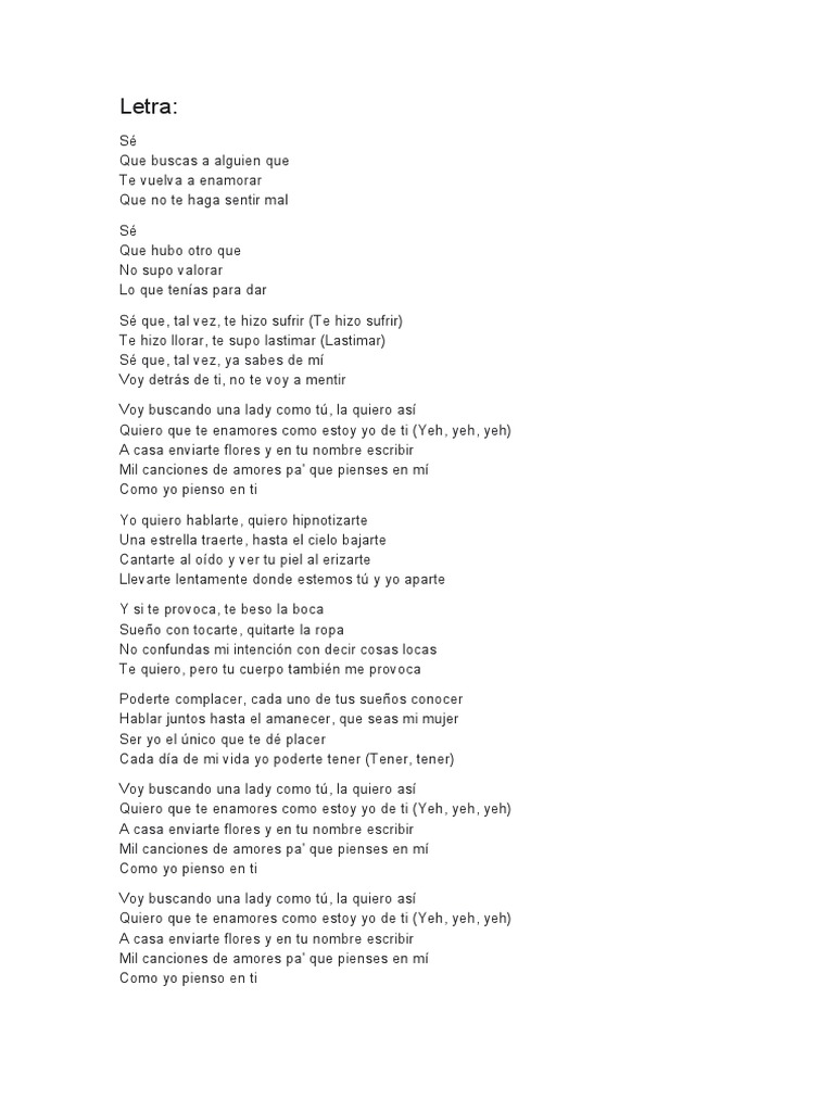 Letra de Una Lady Como Tú PDF