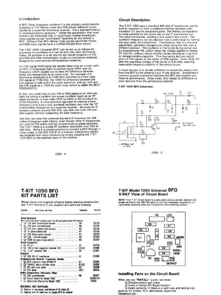 Ten-Tec 1050 Bfo Schematic and Op Manual | PDF