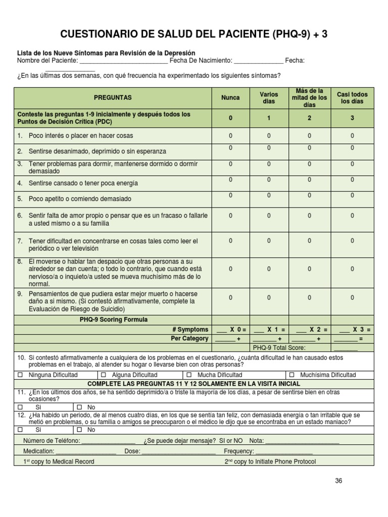 PHQ-9-Spanish | PDF | Depresión (estado de ánimo)