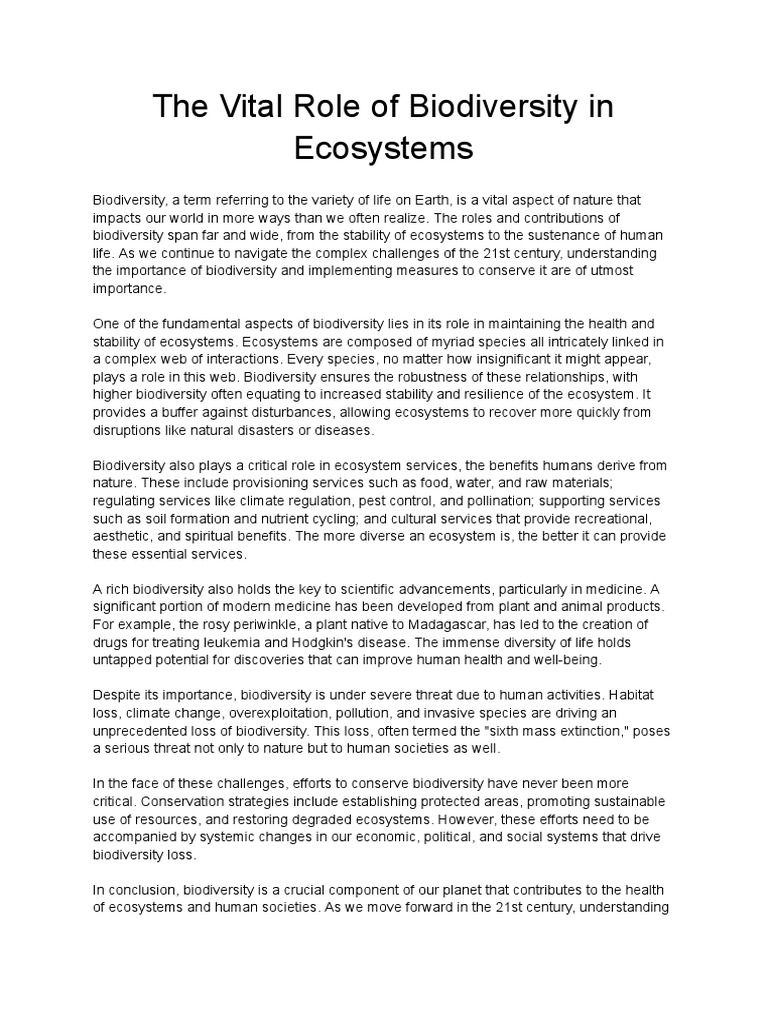 Importance of Biodiversity in Ecosystems | PDF