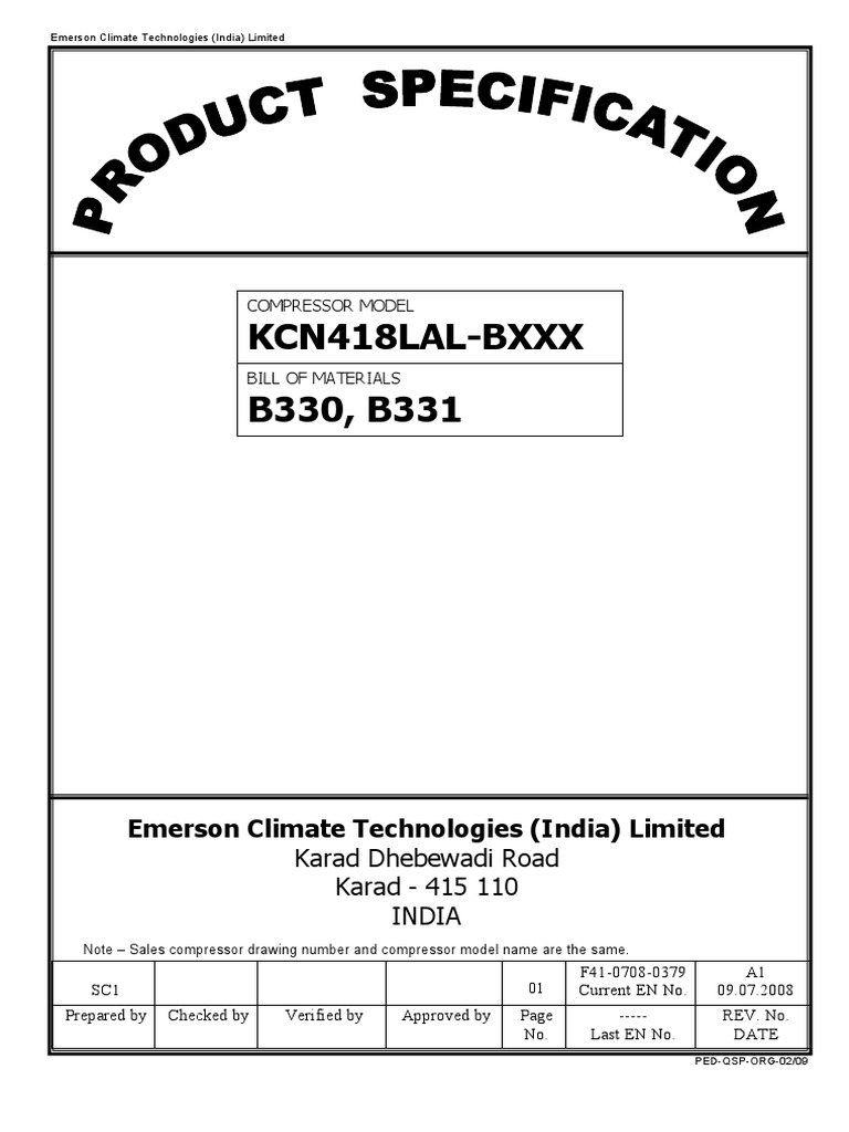 KCN418LAL-BXXX Compressor Specifications | PDF