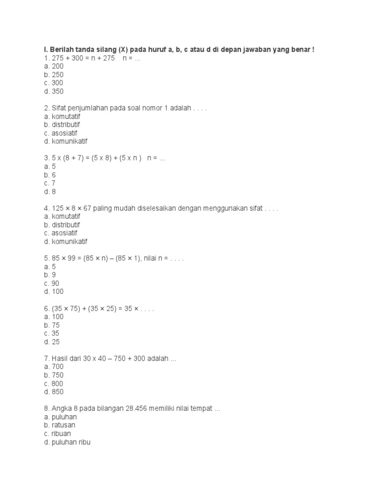 Soal Matematika Kelas 4 Pdf