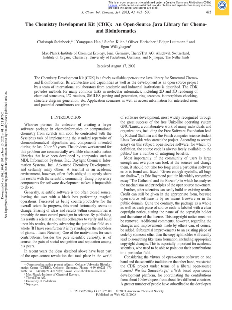 The Chemistry Development Kit (CDK) An OpenSource Java Library For