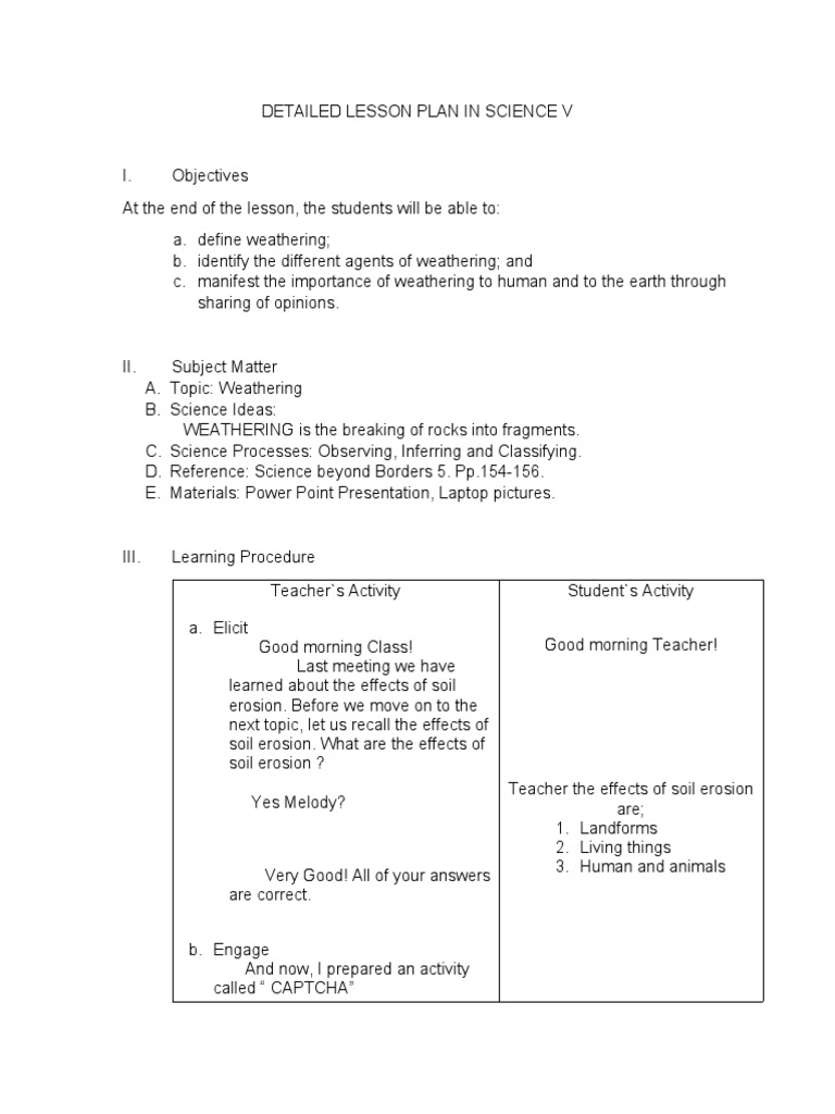 Weathering: Lesson Plan for Grade 5 | PDF | Weathering | Rock (Geology)
