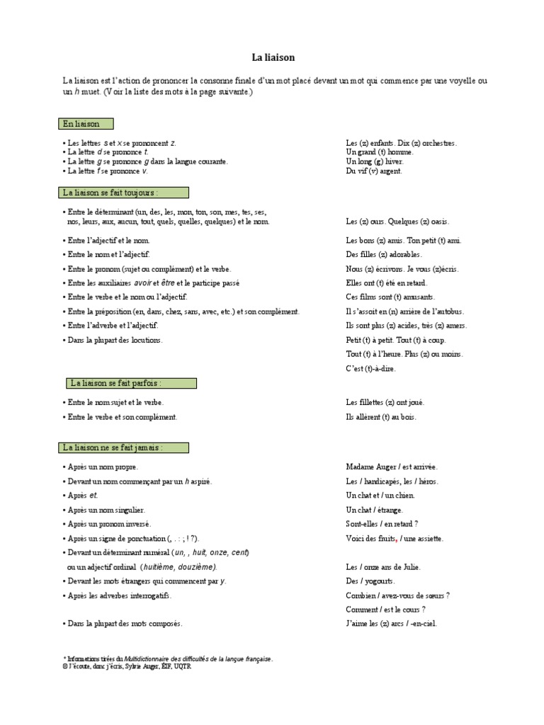 Règles de liaison en français | PDF | Adverbe | Verbe