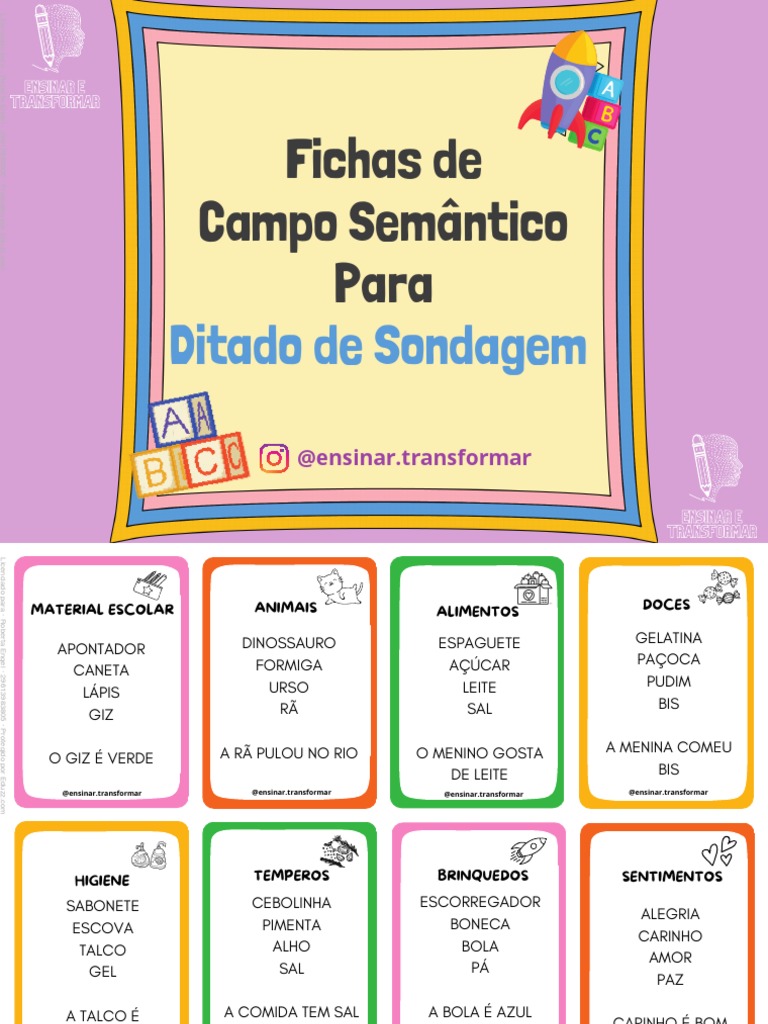 Bonus 02 Kit 8 Fichas de Campo Semantico para Ditado de Sondagem | PDF