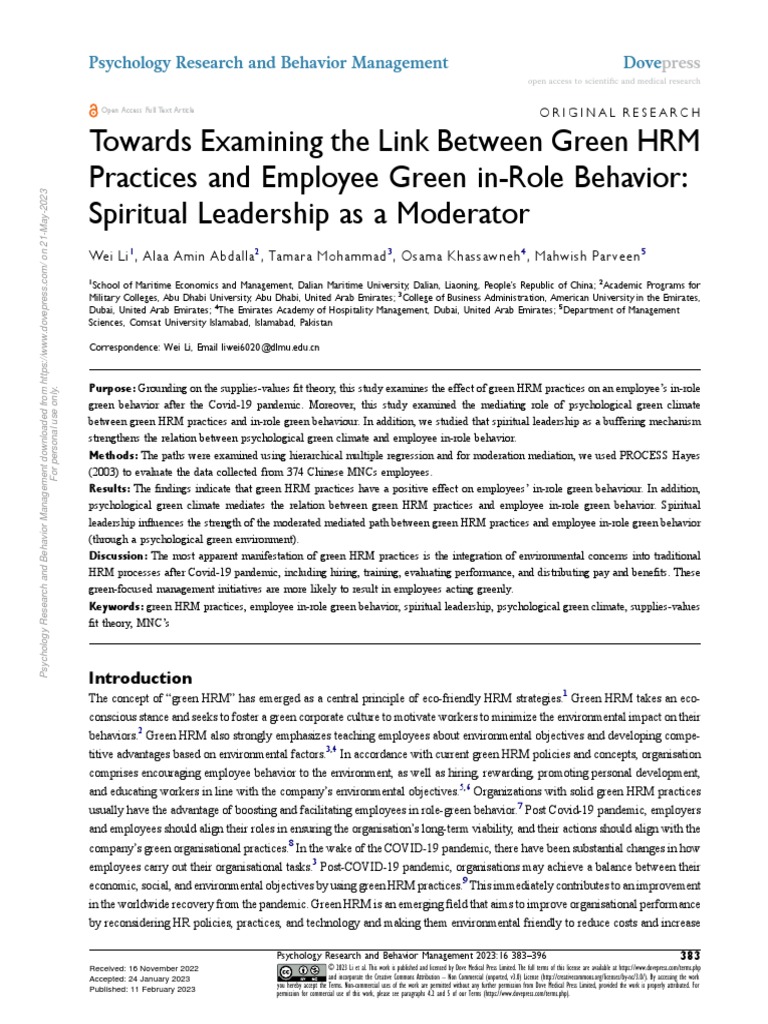 Green HRM and Employee Behavior Post-COVID | PDF | Human Resource ...