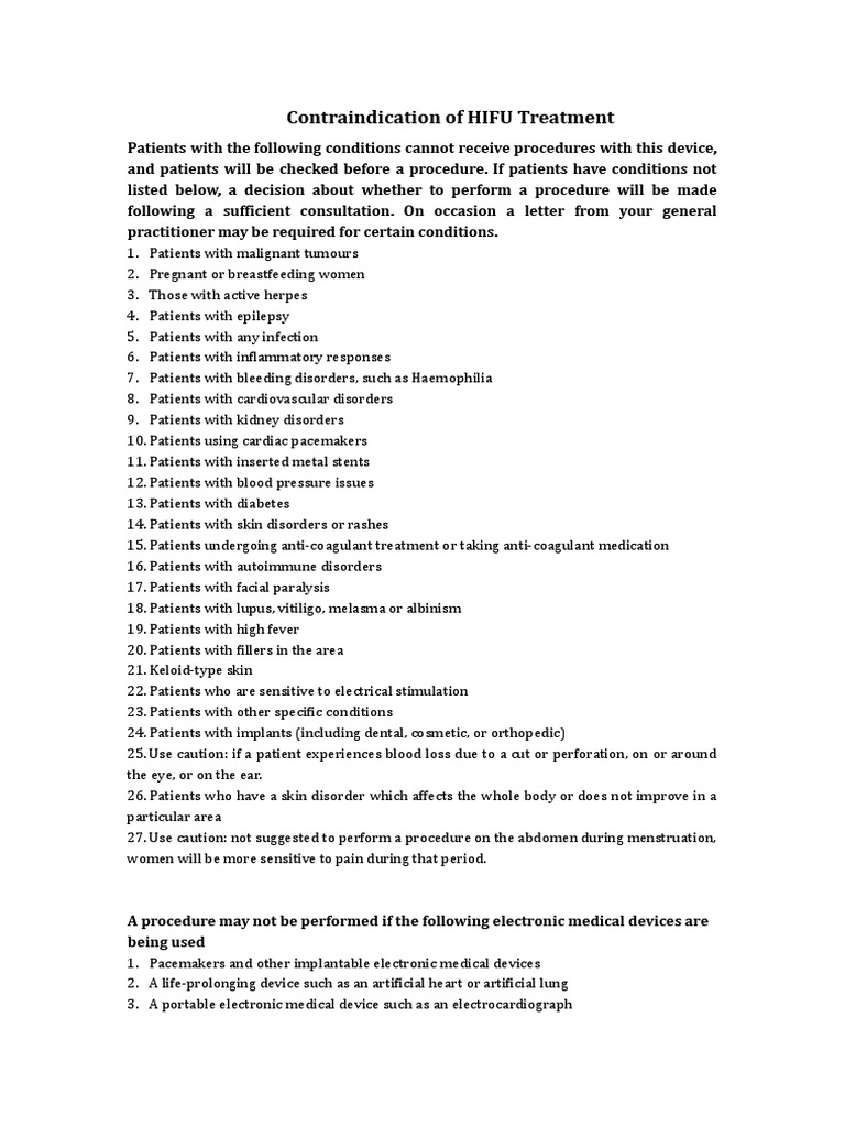 Contraindication of HIFU Treatment PDF Artificial Cardiac Pacemaker