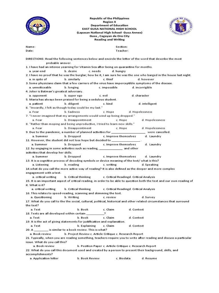 2nd Sem Exam English Pdf