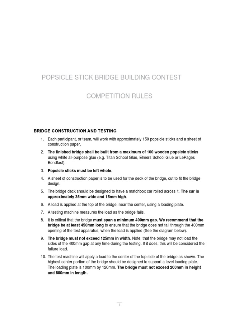 Popsicle Stick Bridge Contest Rules 2022 | PDF | Bridge | Building ...