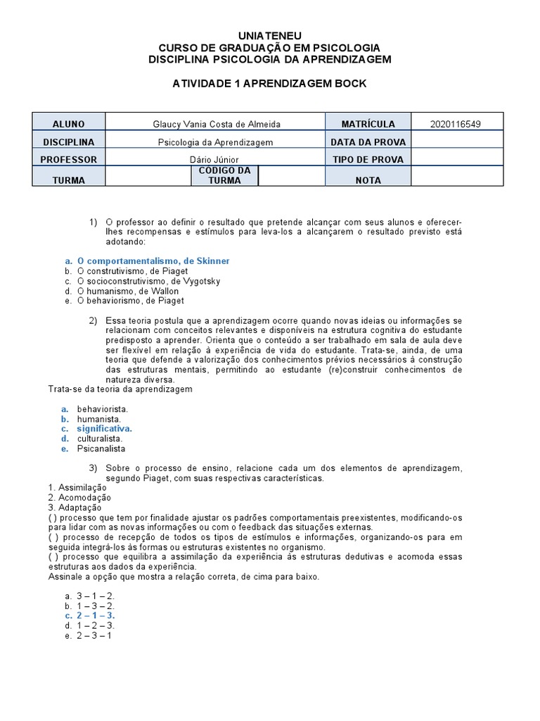 Teorias da Aprendizagem em Psicologia | PDF | Aprendizado | Behaviorismo