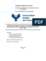 Análisis de Los Ingresos y Gastos de Los Programas Sociales, Municipalidad de Poroy en Cusco de La Región de Cusco, Perú, 2022 - 2023.