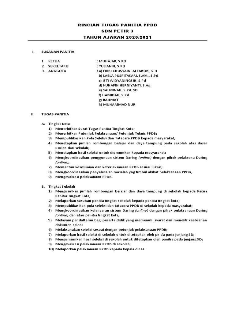 TUGAS PANITIA PPDB | PDF
