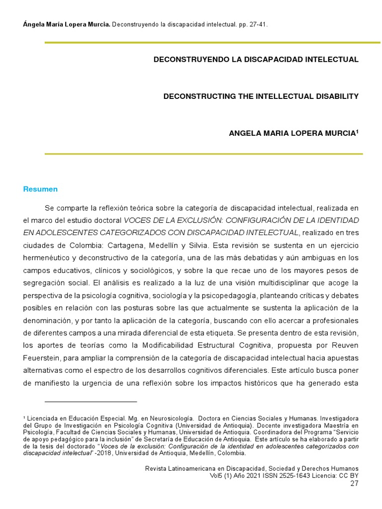 Deconstrucción de la Discapacidad Intelectual | PDF | Invalidez ...
