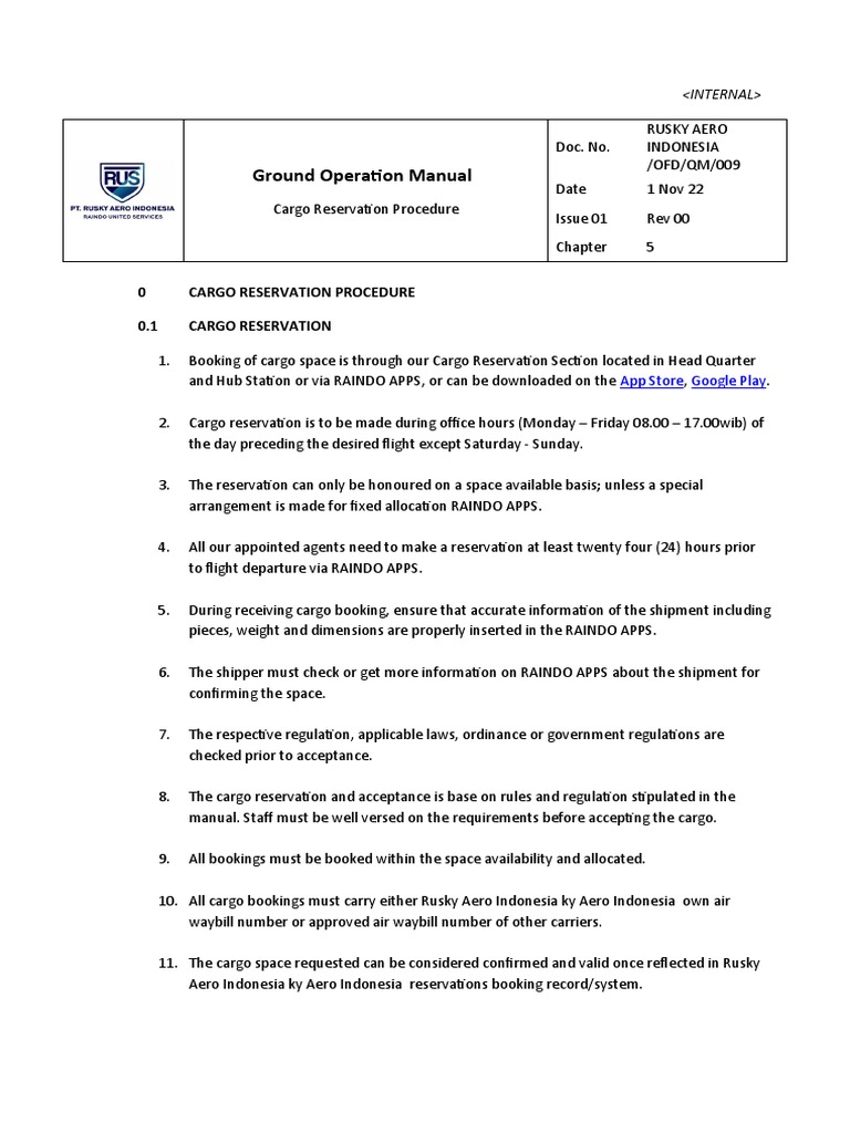 Cargo Reservation Procedure PDF Cargo