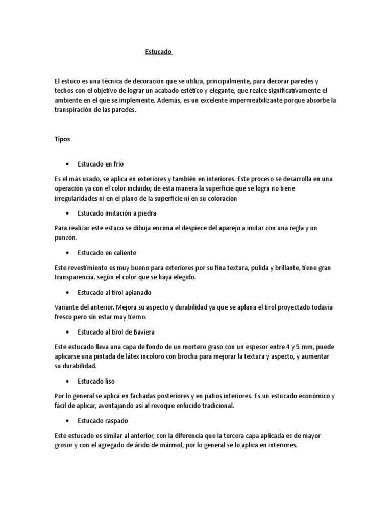 Tipos y Beneficios del Estucado | PDF | Ingeniería de Edificación ...