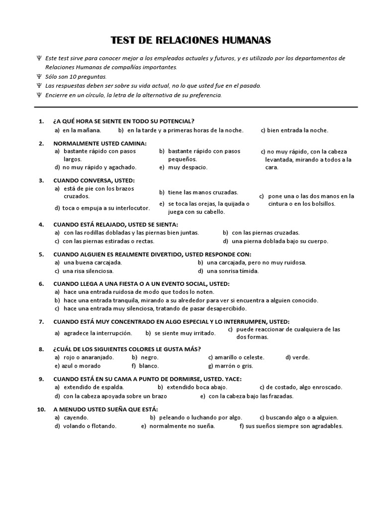 Test de Relaciones Humanas | PDF