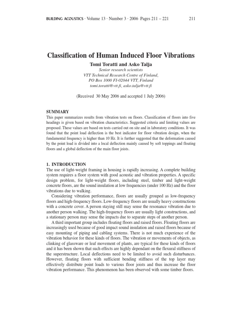 Classification of Human Induced Floor Vibrations | PDF
