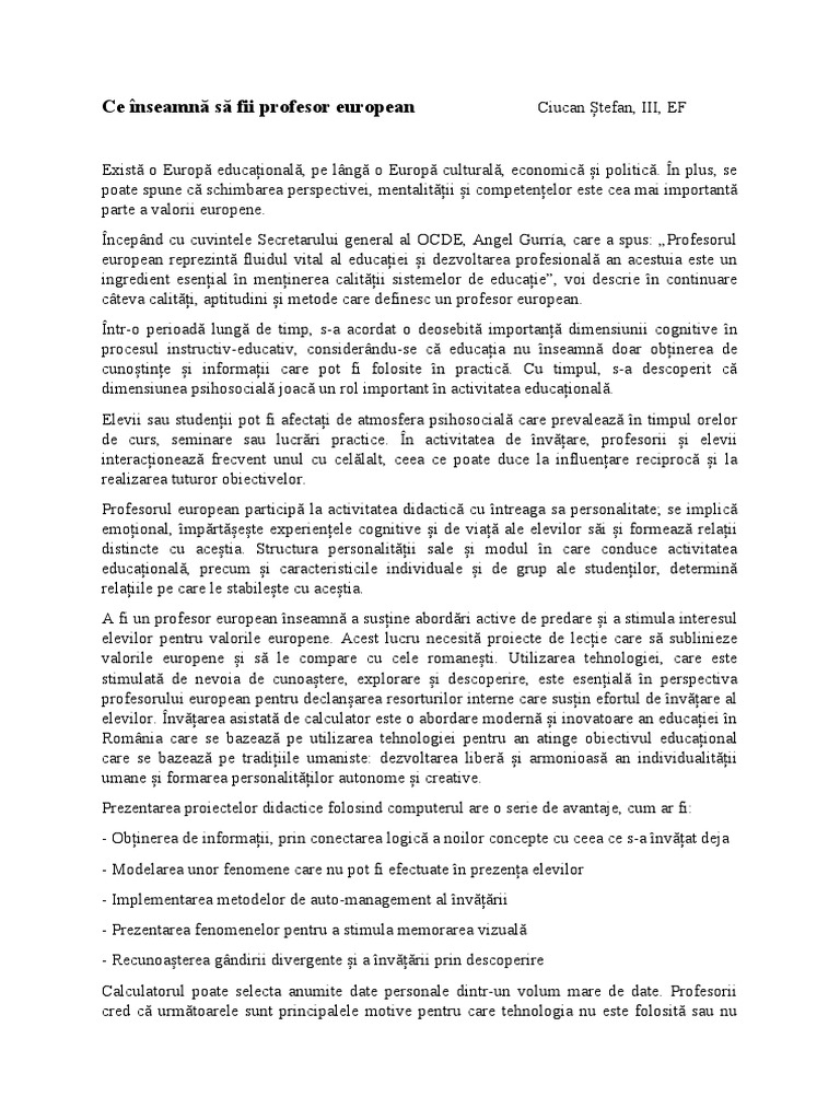 Ce inseamna sa fii profesor european PDF