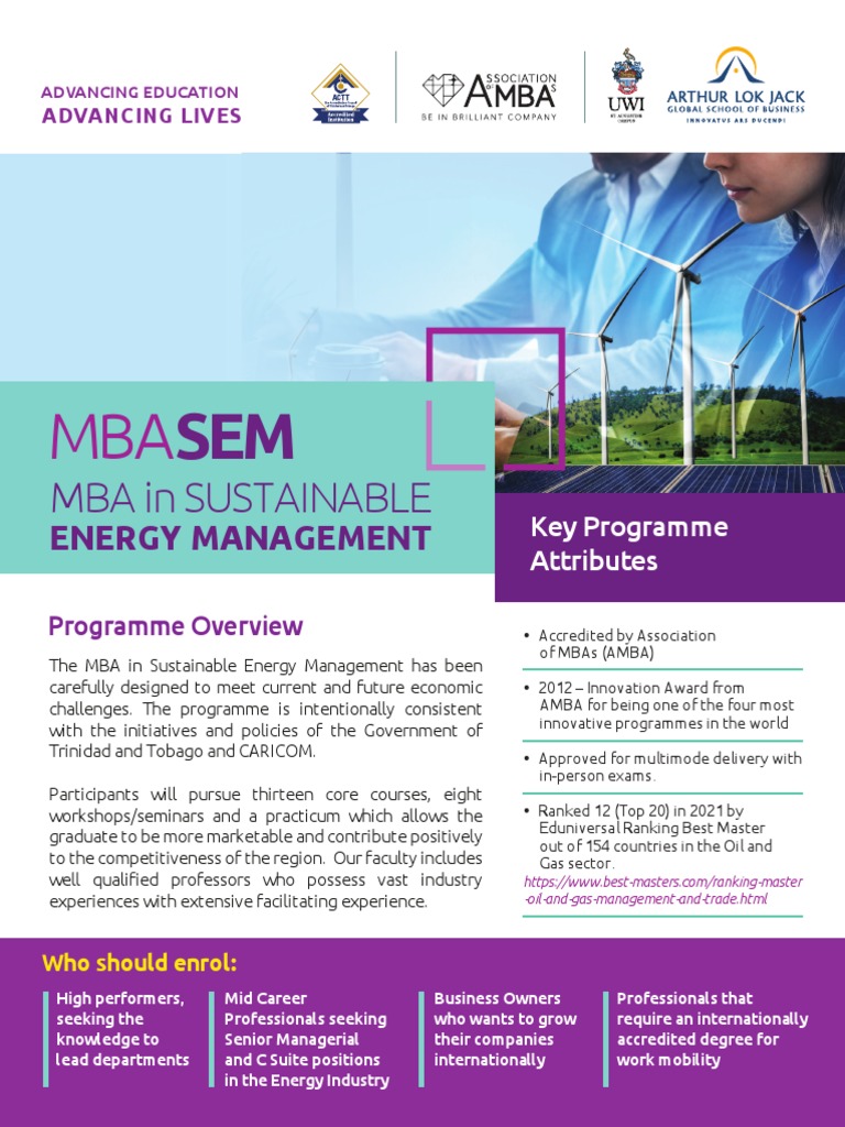 MBA Sustainable Energy Management PDF Master Of Business