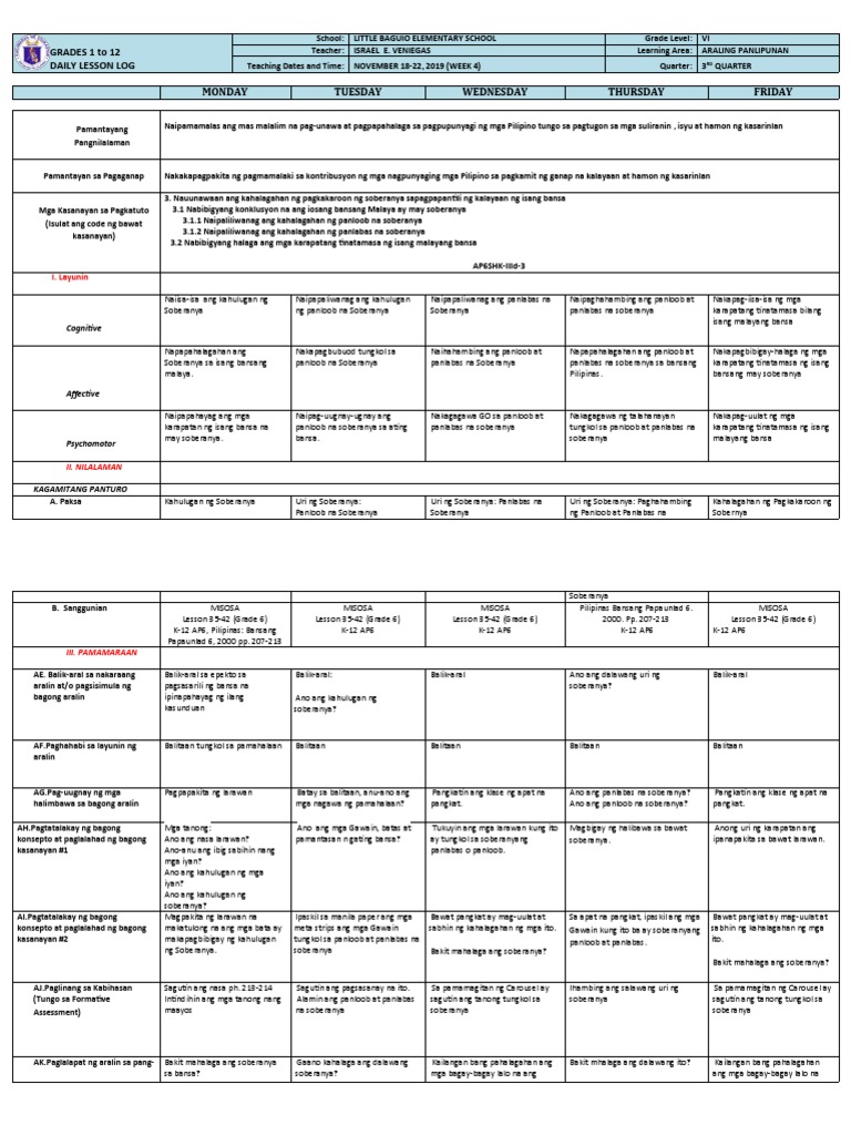 Araling Panlipunan 6 - Q3 - W4 DLL | PDF