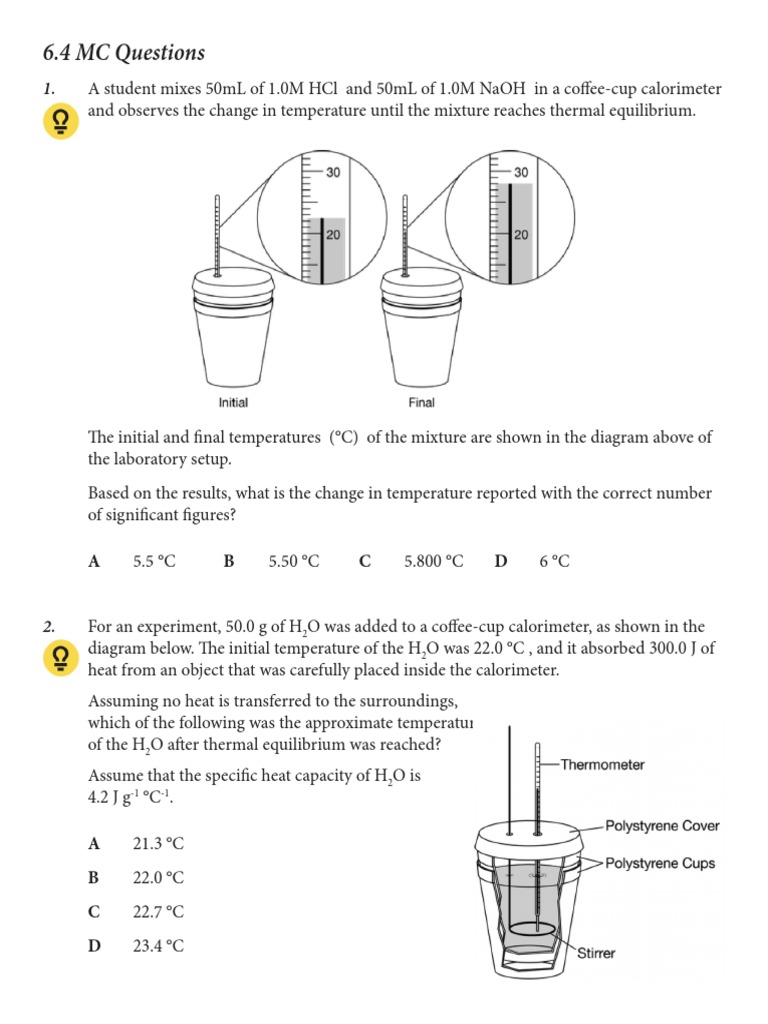 6.4 Heat Capacity and Calorimetry MC Questions PDF Heat Water