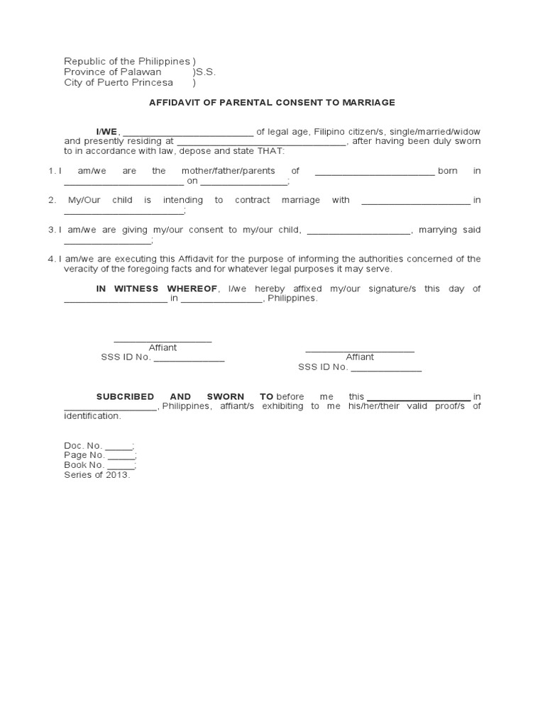 Parental Consent Affidavit for Marriage | PDF