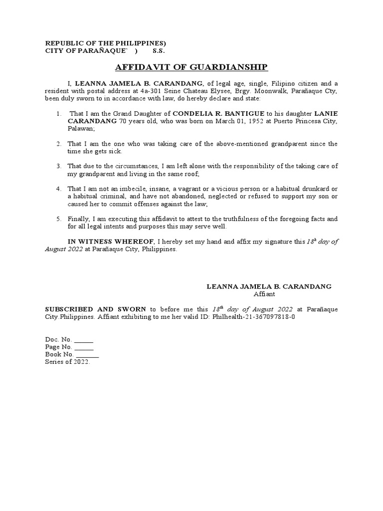 Affidavit of Guardianship | PDF