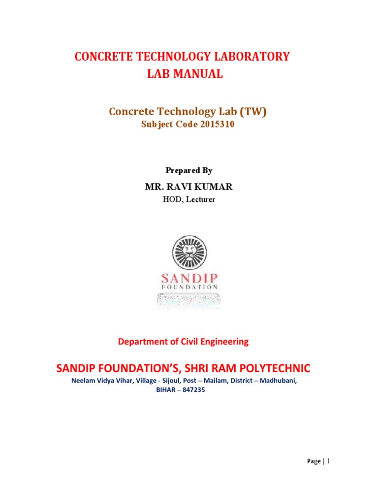 Concrete Technology Lab Manual | PDF