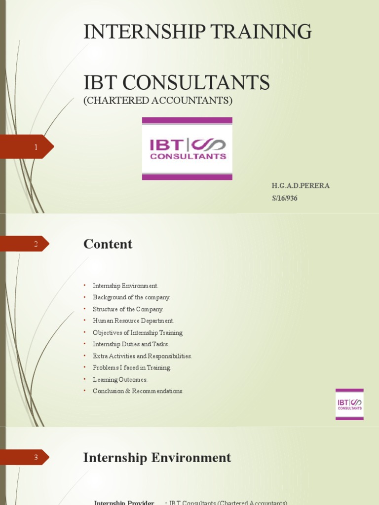 Internship Experience at IBT Consultants | PDF