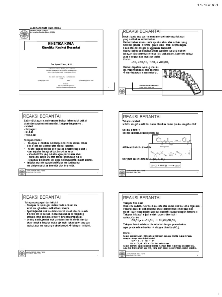 Kinetika Reaksi Berantai dalam Kimia | PDF