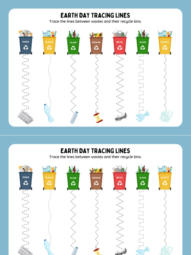 Blue and white fun earth day tracing lines worksheet pdf