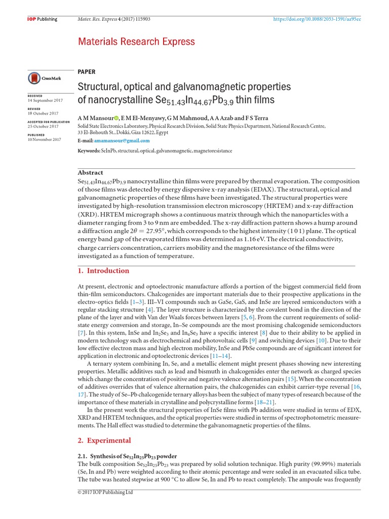 17 Materials Research Express, Vol. 4, No. 11 (2017) PDF