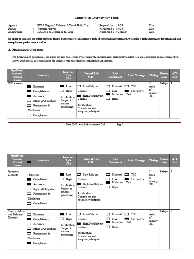07-Form 02-07 Audit Risk Assessment Tool | PDF