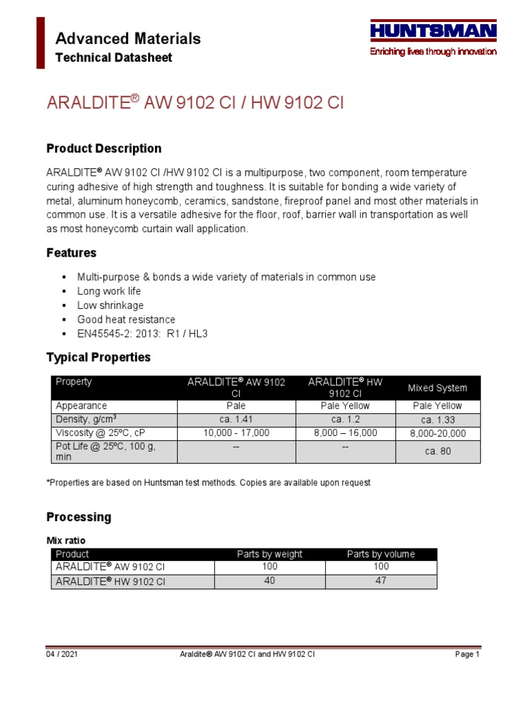 ARALDITE® 9102 Adhesive Technical Datasheet (US) | PDF | Technology ...
