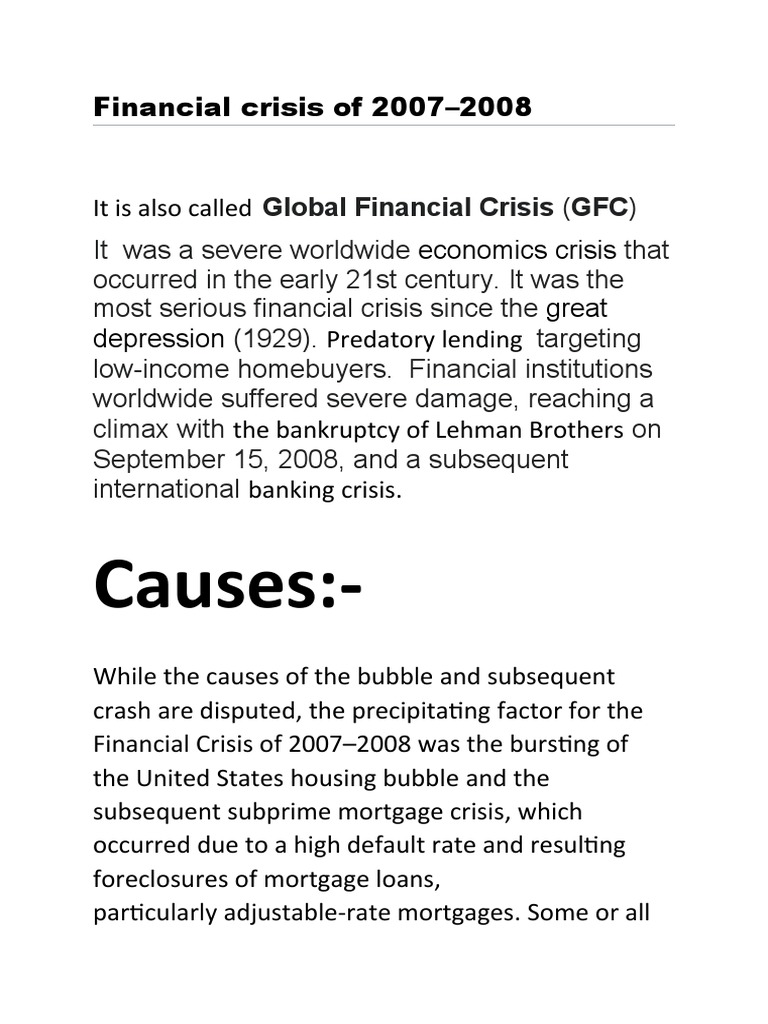 Financial Crisis of 2007 | PDF