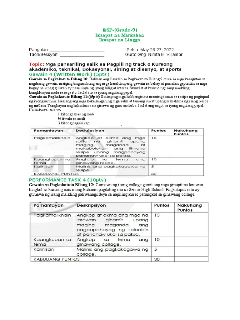Quarter 4 week 4 esp task pdf