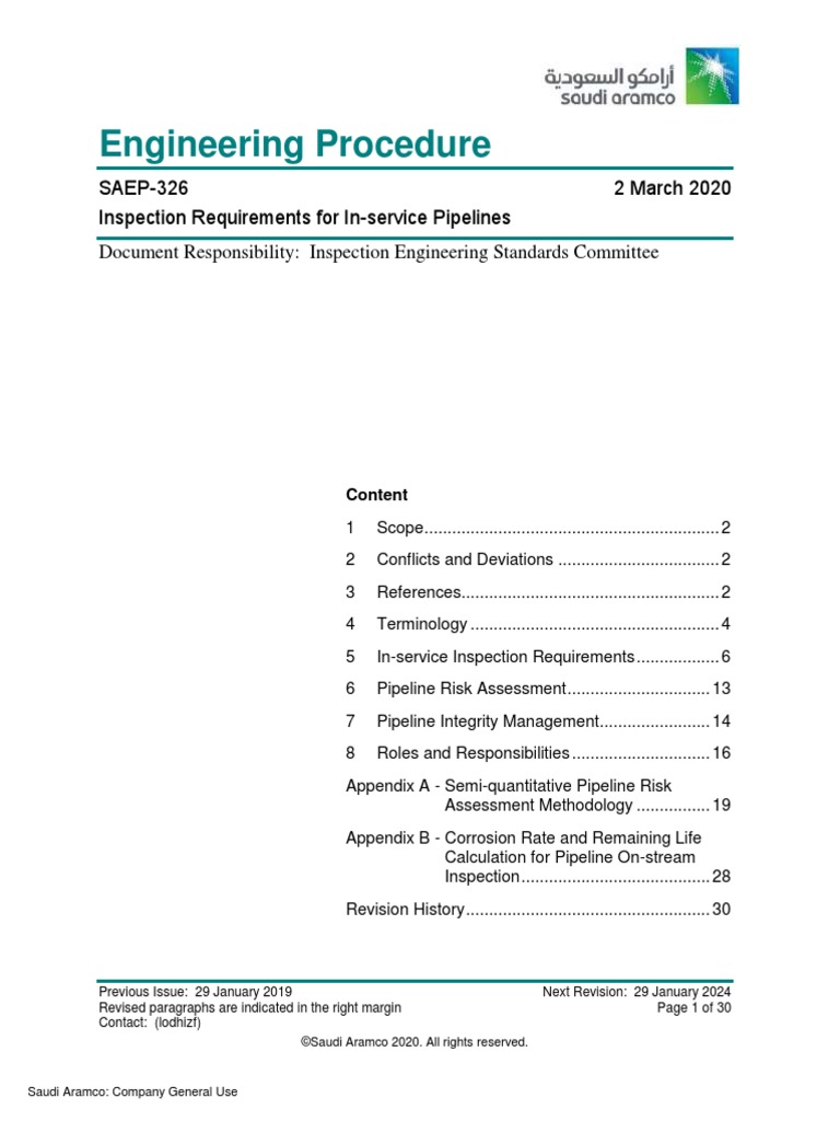 In-Service Pipeline Inspection Standards | PDF | Pipeline Transport ...