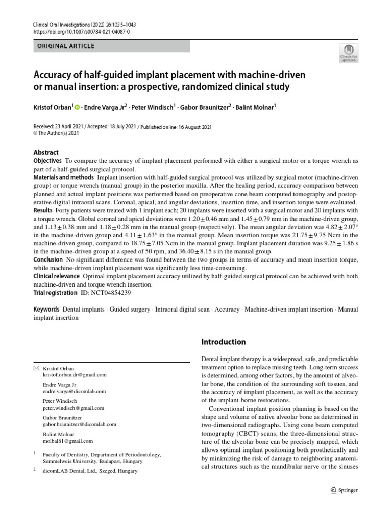 Accuracy of Half Guided Implant Placement With Machine Driven | PDF ...