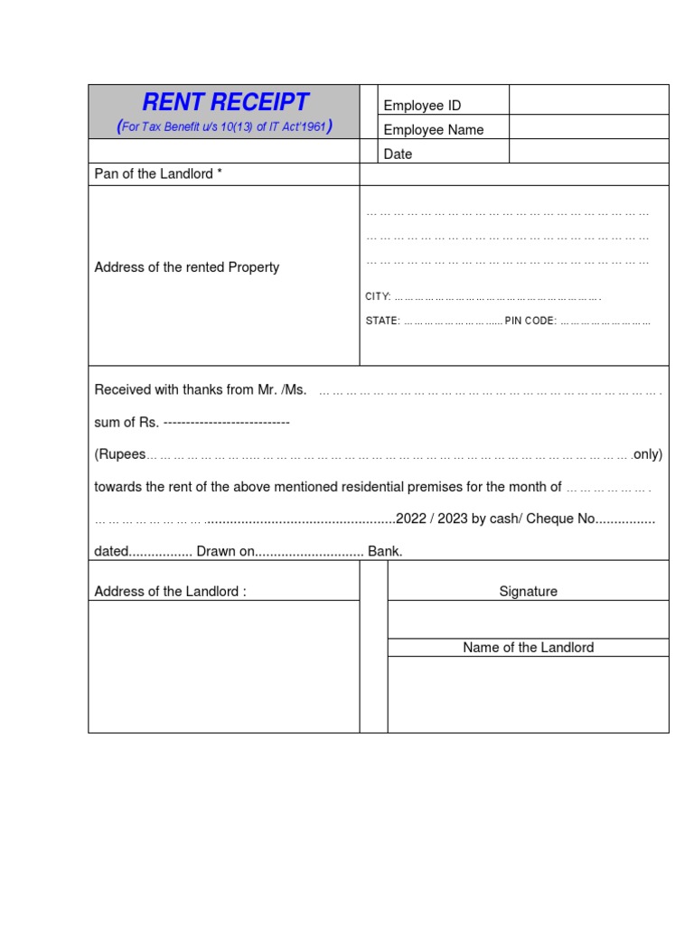 Rent Receipt Template for Tax Purposes | PDF
