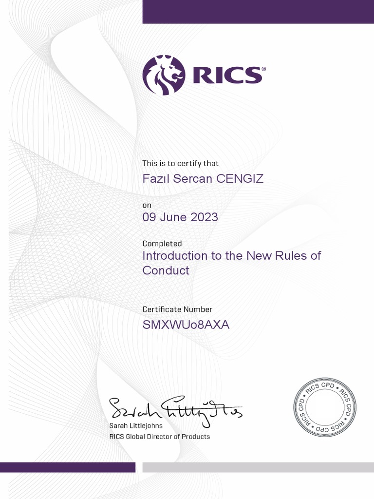 RICS Certificate PDF