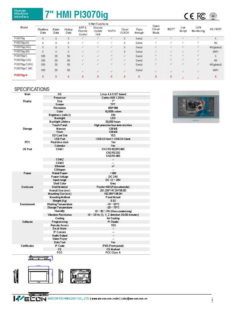 PI3070ig HMI Specifications Guide | PDF | Computers