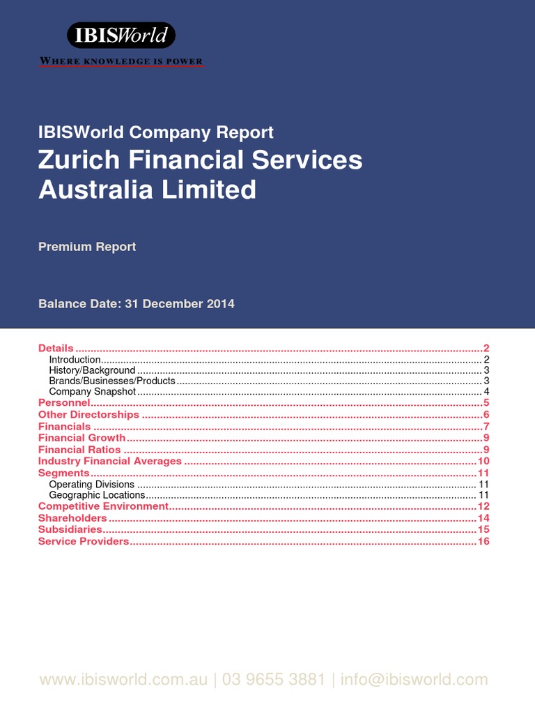 Zurich Financial Services Australia Limited Dec 2014 PDF Dividend