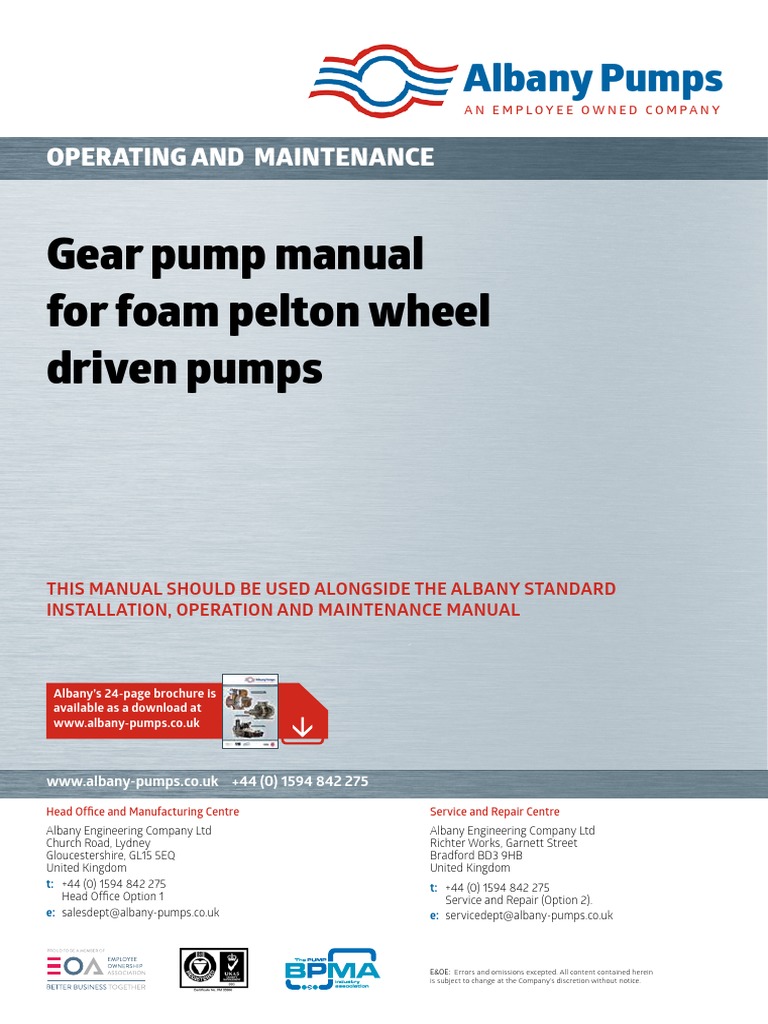 Albany Gear Pump Maintenance Manual | PDF | Pump | Bearing (Mechanical)