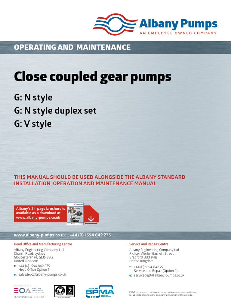 Albany Pumps Operating Manual Guide | PDF | Pump | Valve