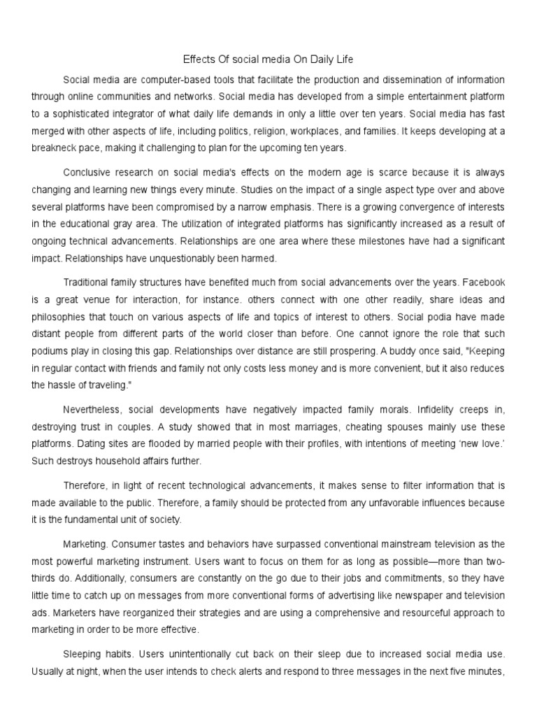 Effects Of social media On Daily Life | PDF | Social Media | Popular ...