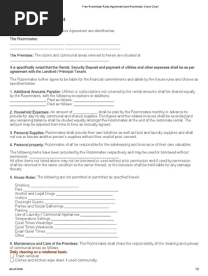 B Free Roommate Rules Agreement and Roommate Chore Chart